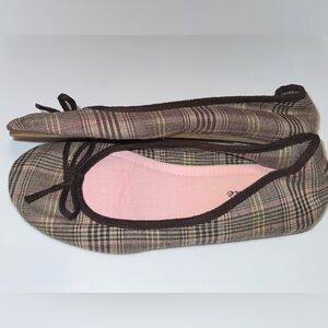 NWT Aeropostale Pair of Plaid Bow Toe Brown & Cream Flats,Size-7.5